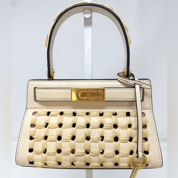 Tory Burch Lee Radziwill Woven Raffia Crossbody Leather Bag - Picture 11 of 14